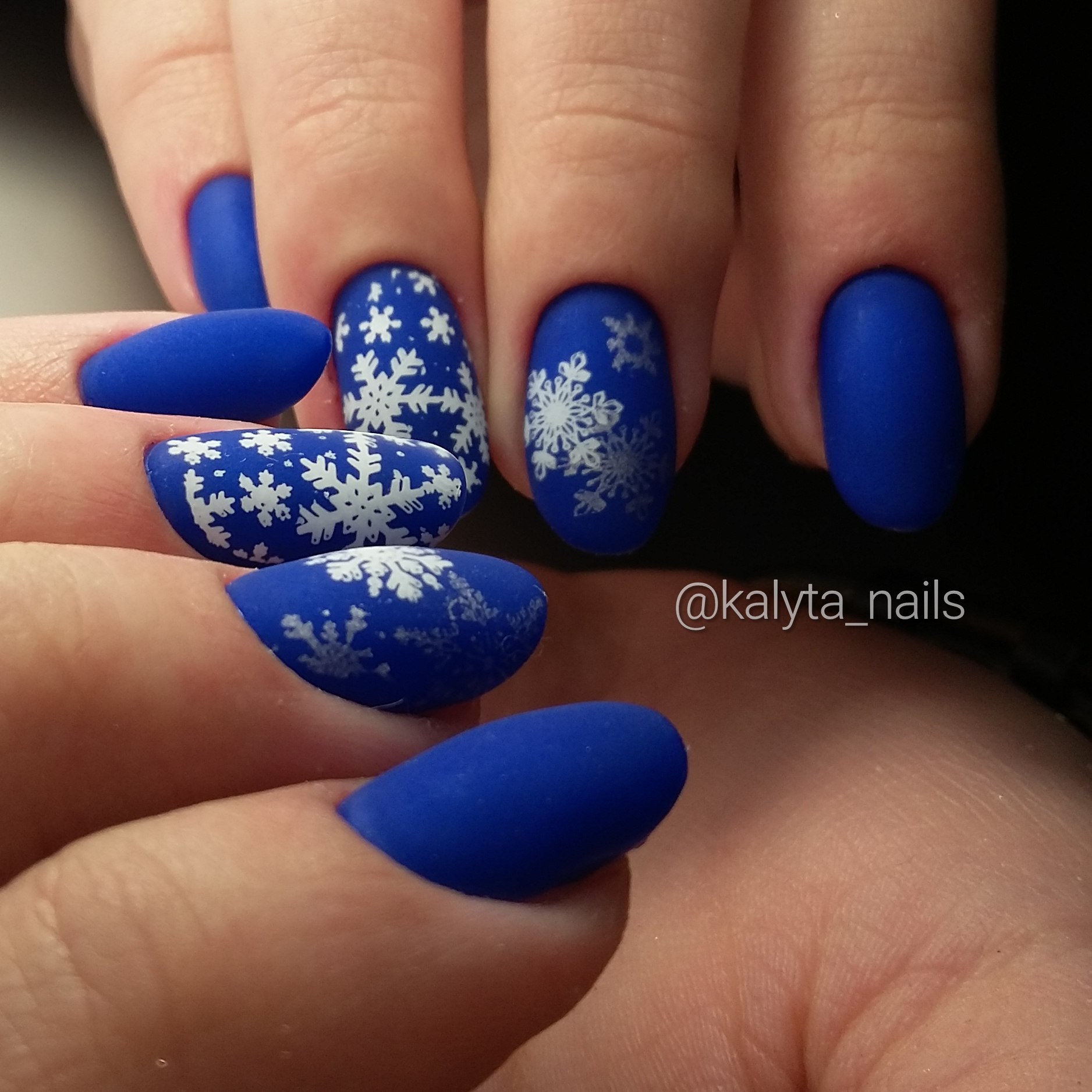 Синий Матовый Новогодний Дизайн Ногтей